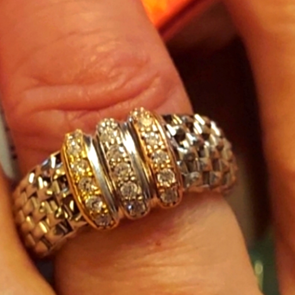 925 Tri color sterling silver ring.